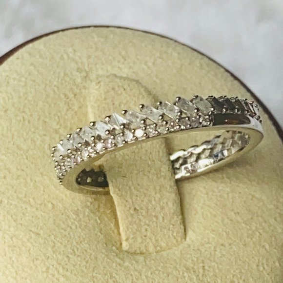 Natural Diamond 0.50 ctw Stackable Band Ring Platinum Over Sterling Silver Sz 9 - Picture 3 of 7